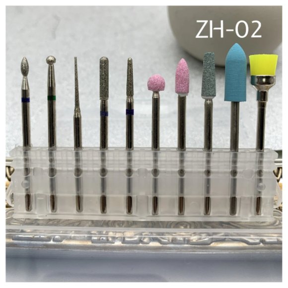 10 pcs SET ZH-02 Drill Bur Fine 3/32 Efile Flat Top Professional electric nail a - Picture 1 of 1